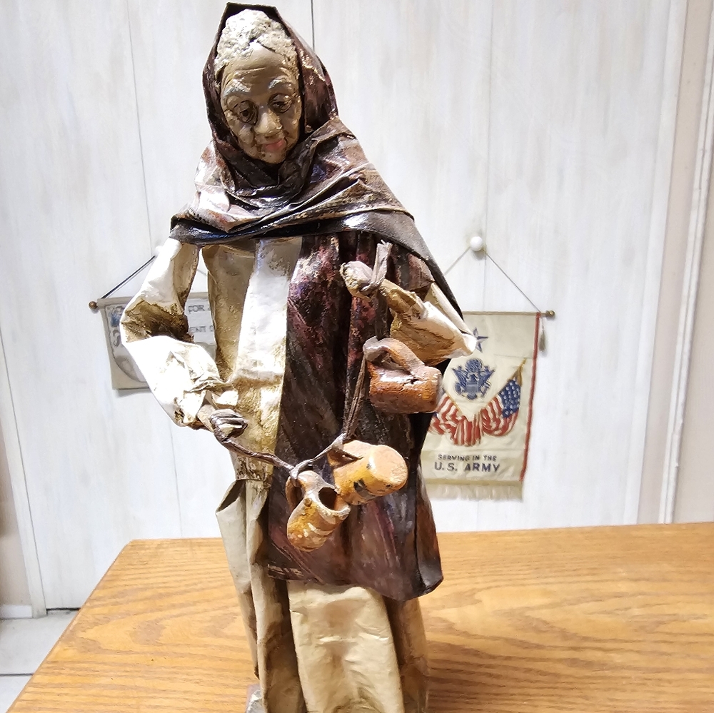 Paper Mache Sculpture,  Woman Carrying Water Mugs